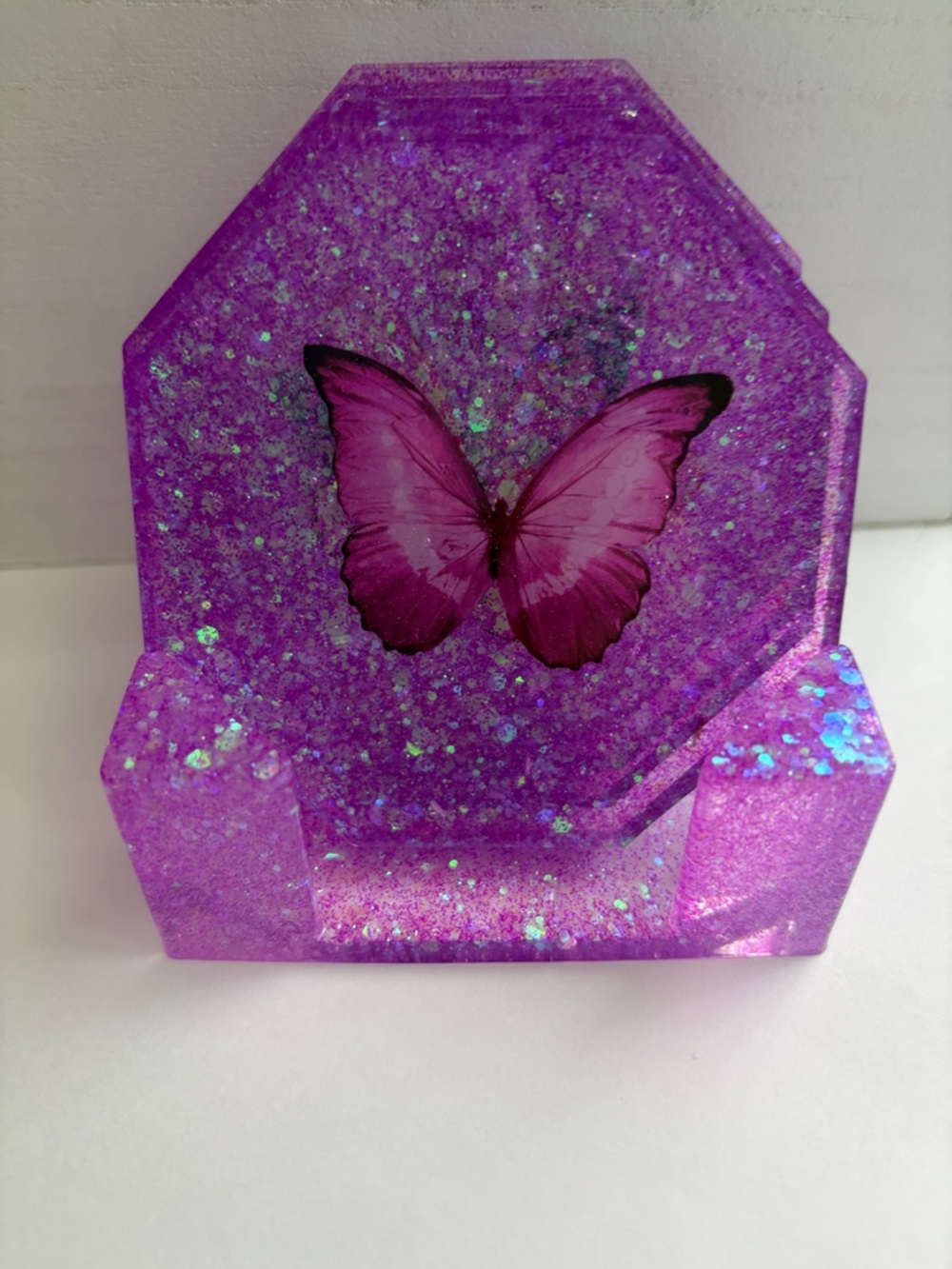 Handmade Purple Glitter Butterfly Coasters - Set of 5 - Picture 8 of 9